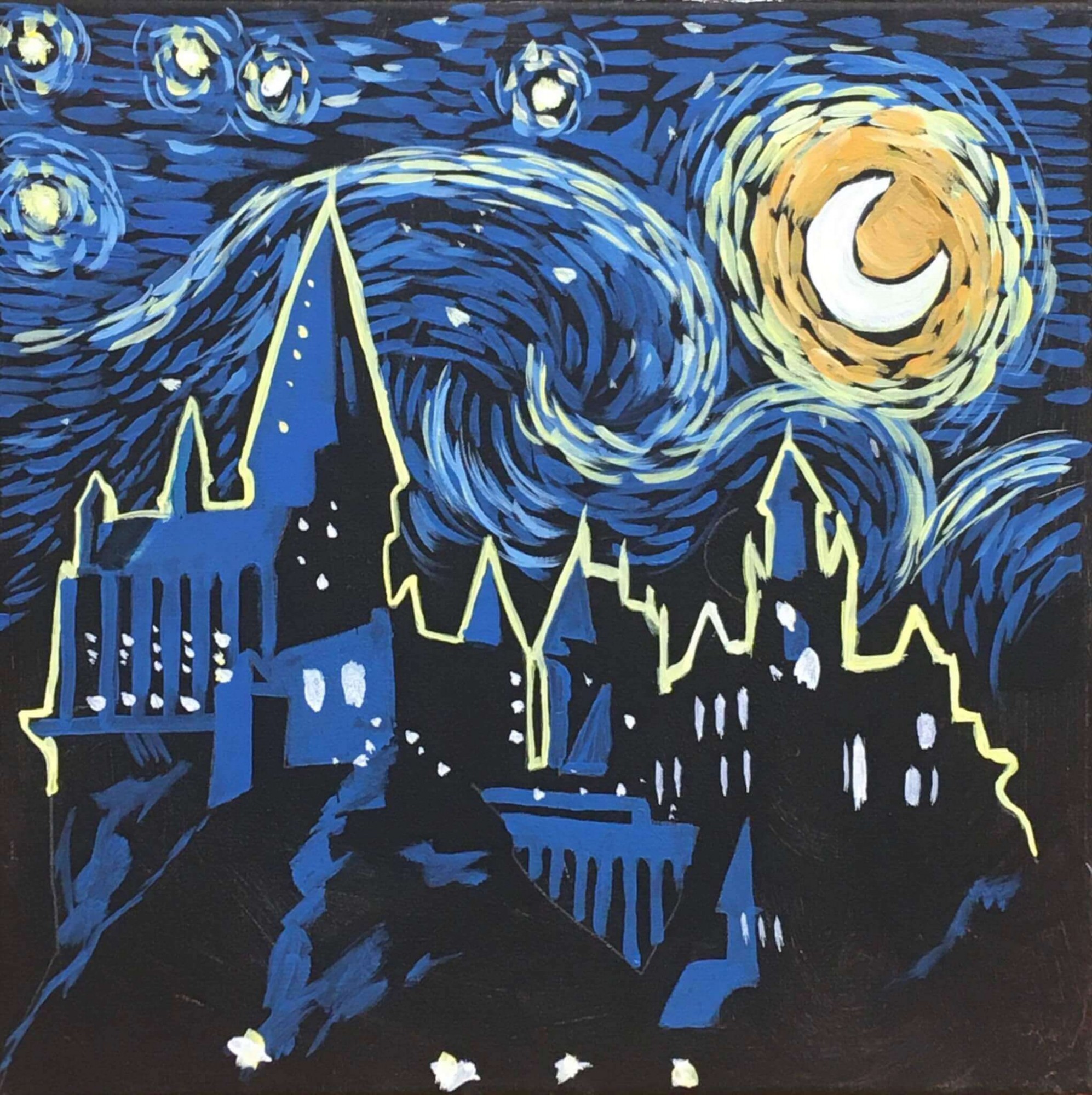 BOOK LOVERS NIGHT: Starry Night Over Hogwarts (Lightly Pre-traced)